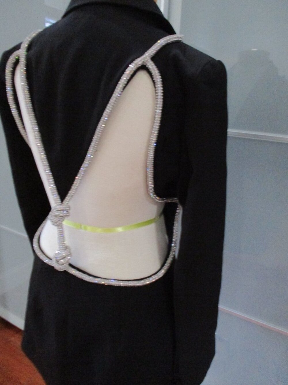 Bella Barnett Open Back Bejeweled Fitted Black Blazer - Picture 6 of 11